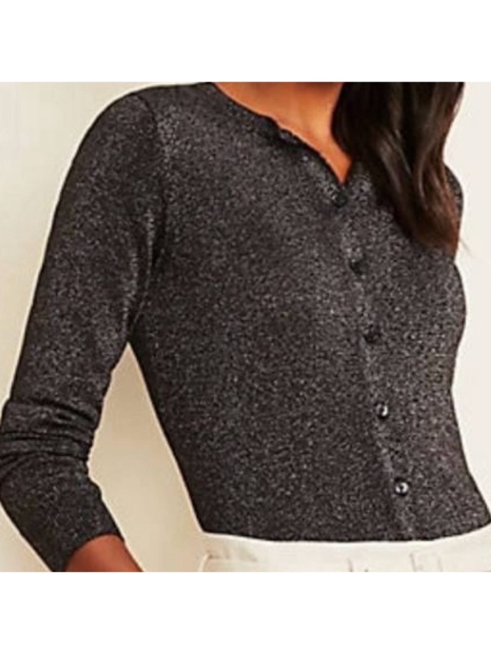 Ann Taylor Metallic Black Button-Up Cardigan
